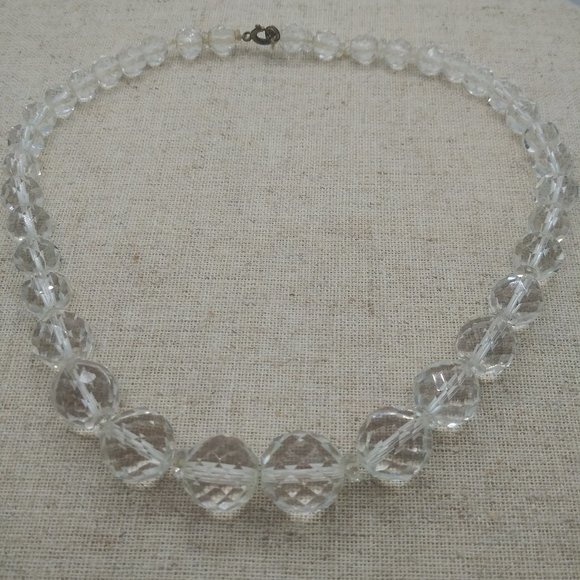 1930s Graduating Faceted Rock Crystal Choker - Picture 1 of 11